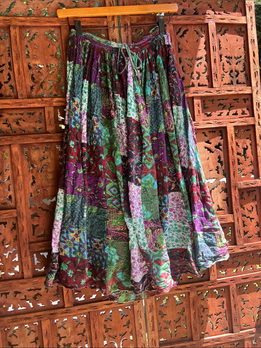 Vintage Short Circuit Boho Patchwork Maxi Skirt in Purple & Green
